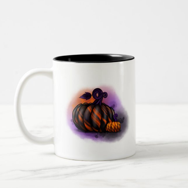 Spooky och vacker marmorerad Halloween-pumpkonst Två-Tonad Mugg (Vänster)