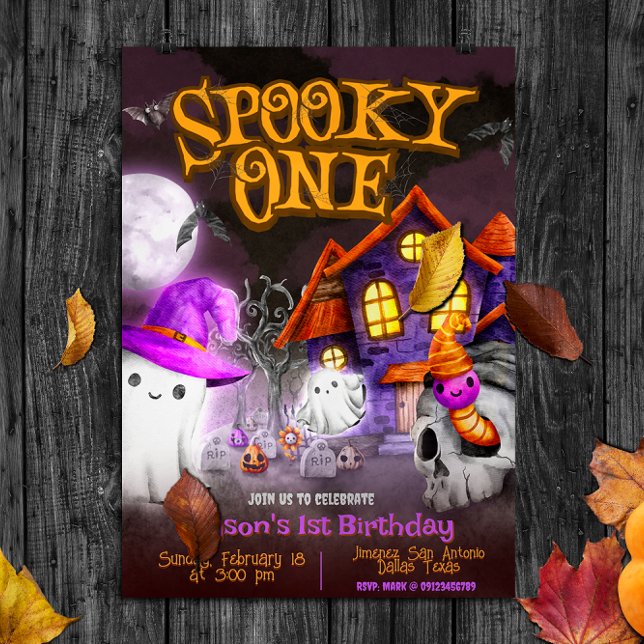 Spooky One - 1:a födelsedagen Inbjudningar (Spooky One - 1st Birthday Halloween Invitation)