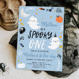 Spooky ONE Blue Ghost Halloween Birthday Inbjudningar