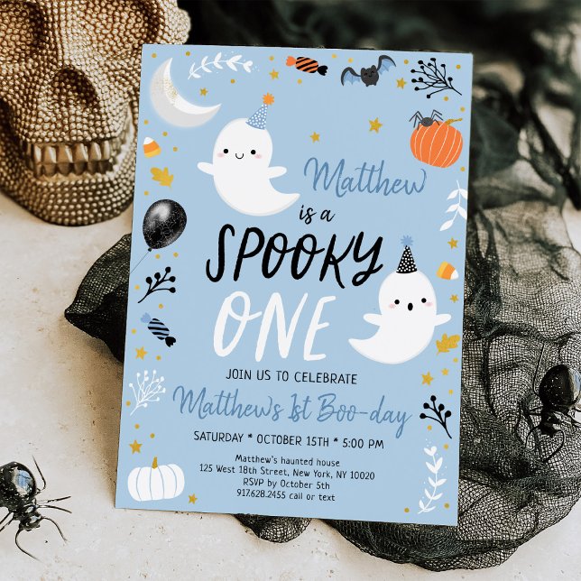 Spooky ONE Blue Ghost Halloween Birthday Inbjudningar (Skapare uppladdad)