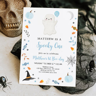 Spooky One Blue Ghost Halloween Birthday Inbjudningar