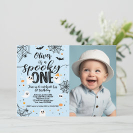 Spooky One Blue Ghost Halloween Invite with Photo Inbjudningar