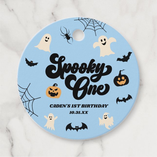 Spooky One Blue Halloween 1:a födelsedagen Party Gåvor Etiketter (Framsida)