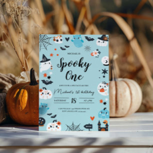Spooky One Blue Halloween Birthday-inbjudan Inbjudningar