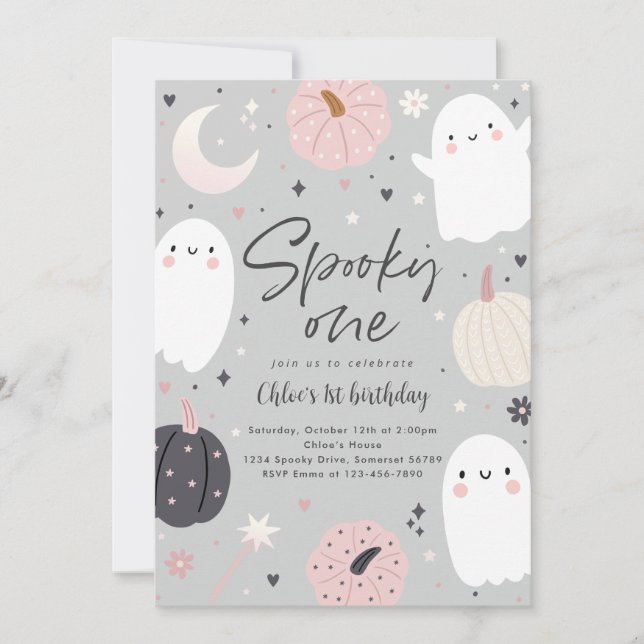 Spooky One Boho Halloween Ghost 1 Birthday Party Inbjudningar (Framsida)