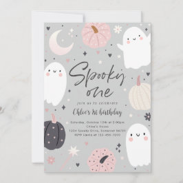 Spooky One Boho Halloween Ghost 1 Birthday Party Inbjudningar