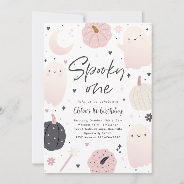 Spooky One Boho Halloween Ghost 1 Birthday Party Inbjudningar (Framsida)