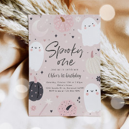 Spooky One Boho Halloween Ghost 1 Birthday Party Inbjudningar