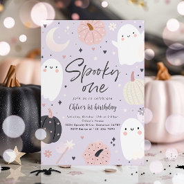 Spooky One Boho Halloween Ghost 1 Birthday Party Inbjudningar