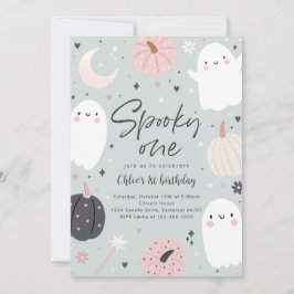 Spooky One Boho Halloween Ghost 1 Birthday Party Inbjudningar