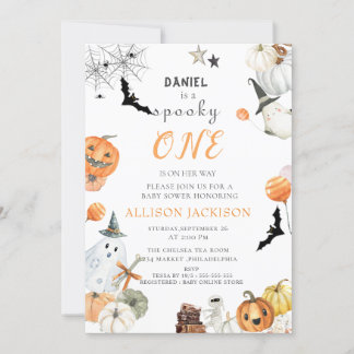 Spooky One Boo Ghost Halloween 1 Birthday Party Inbjudningar