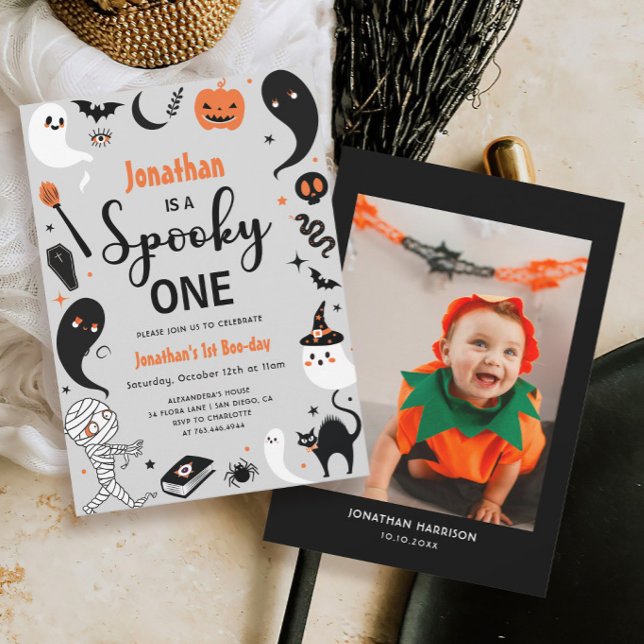 Spooky One Boy Halloween Photo 1st Birthday Inbjudningar (Skapare uppladdad)
