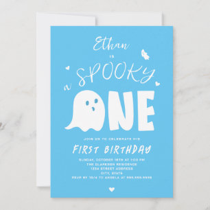 Spooky One Boys Blue Ghost Halloween 1 födelsedag Inbjudningar