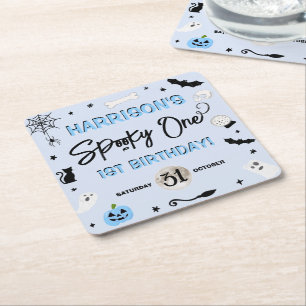 Spooky One! Boys Halloween 1 Birthday Party Underlägg Papper Kvadrat