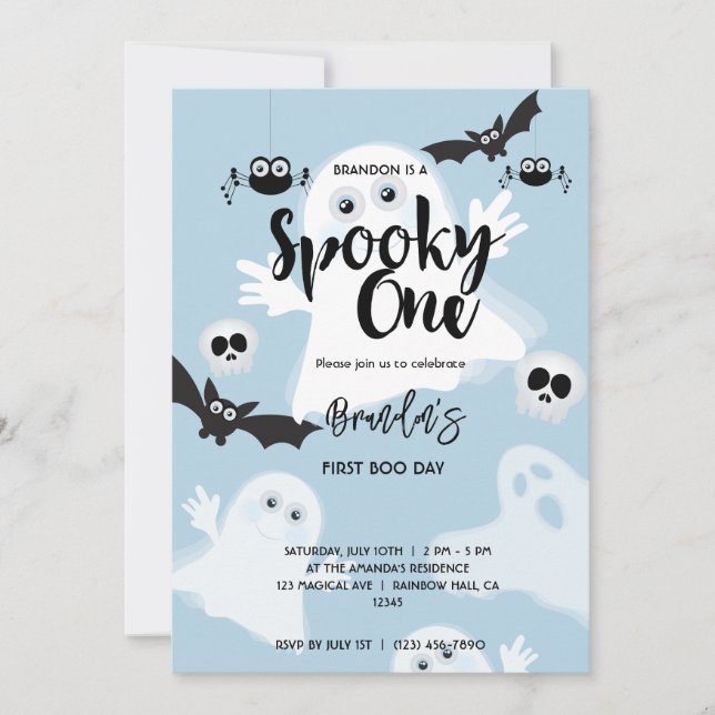 Spooky One Cute 1st Birthday Ghost Boys Halloween Inbjudningar (Framsida)