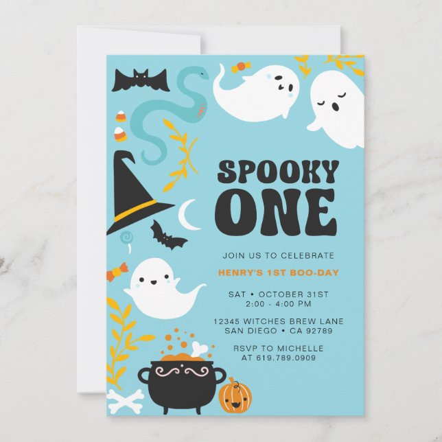 SPOOKY ONE Cute and Modern BOY Ghost-inbjudan Inbjudningar (Framsida)