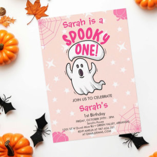 Spooky One Cute Funny Halloween Ghost 1:a födelsed Inbjudningar