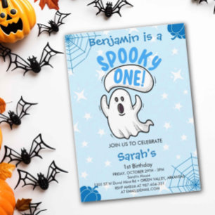 Spooky One Cute Funny Halloween Ghost 1:a födelsed Inbjudningar