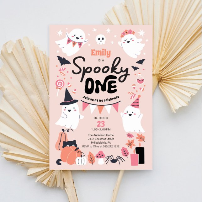 Spooky One Cute Ghost 1:a Birthday Party Inbjudningar (Spooky One Birthday Party Invite)