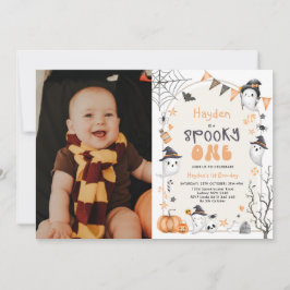 Spooky One Cute Ghost 1:a Birthday Photo Invation Inbjudningar
