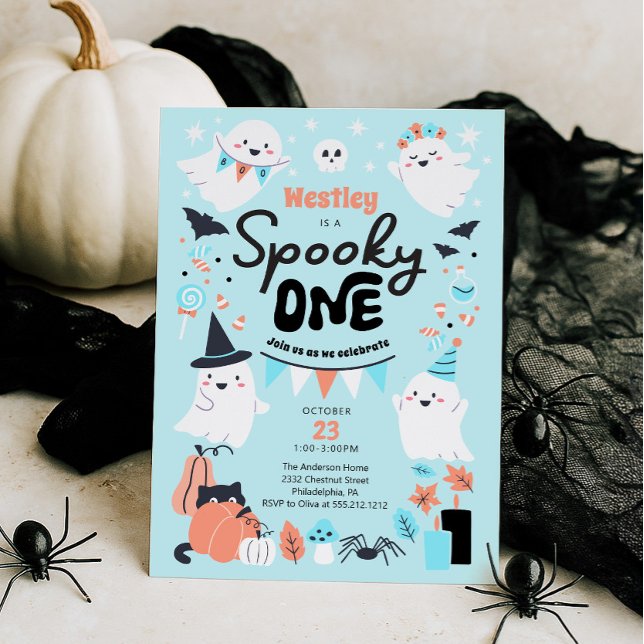 Spooky One Cute Ghost Boy 1st Birthday Party Inbjudningar (Skapare uppladdad)