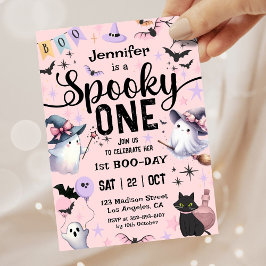 Spooky One Cute Ghost Girl Halloween 1:a födelseda Inbjudningar
