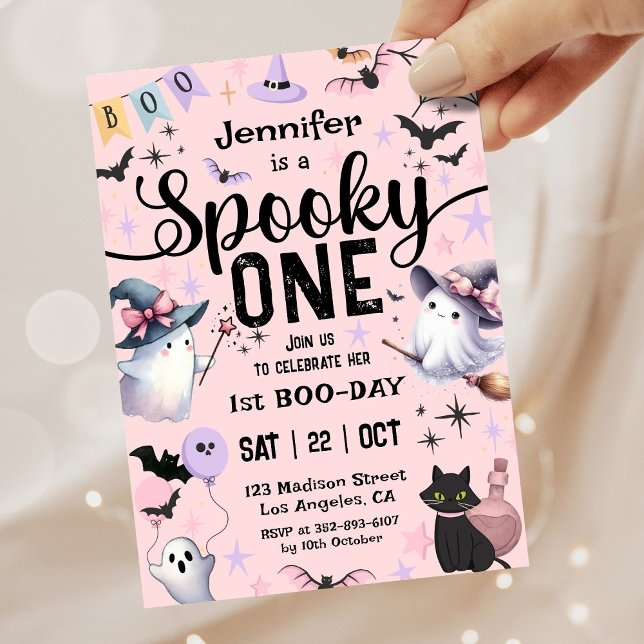 Spooky One Cute Ghost Girl Halloween 1:a födelseda Inbjudningar (Skapare uppladdad)