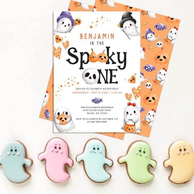 Spooky One Cute Ghost Halloween 1:a födelsedagen Inbjudningar (Skapare uppladdad)