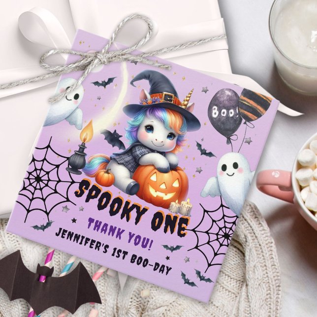 Spooky ONE Cute Girl Lila Halloween 1:a födelsedag Gåvor Etiketter (Skapare uppladdad)