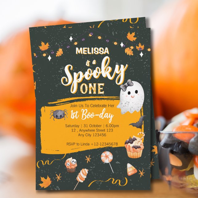 Spooky One Cute Halloween Boo Första födelsedag Inbjudningar (Skapare uppladdad)