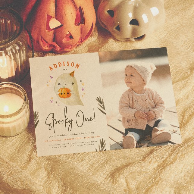 Spooky One Cute Halloween första födelsedagsfoto Inbjudningar (Skapare uppladdad)