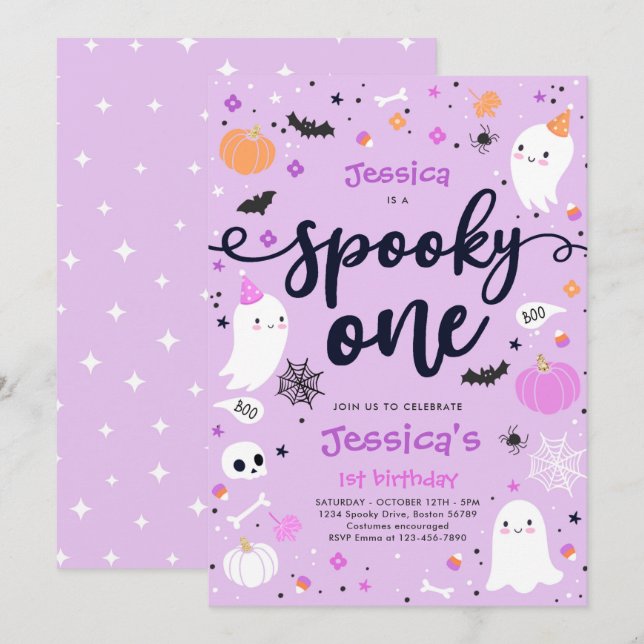 Spooky One Cute Halloween Ghost 1:a födelsedagen P Inbjudningar (Fram/baksida)