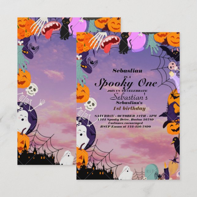 Spooky One Cute Halloween Ghost 1:a födelsedagen P Inbjudningar (Fram/baksida)