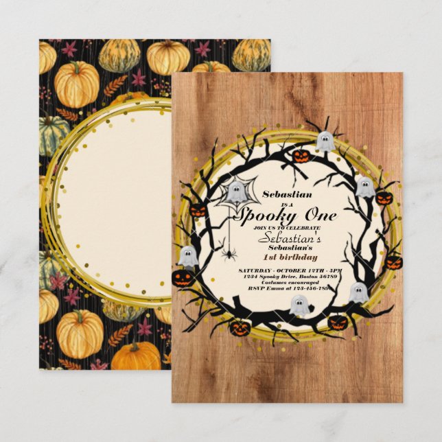 Spooky One Cute Halloween Ghost 1:a födelsedagen P Inbjudningar (Fram/baksida)