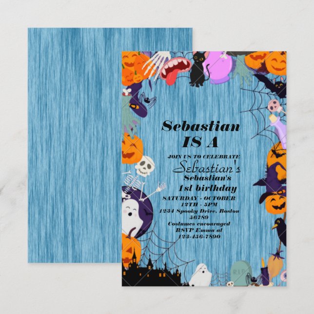 Spooky One Cute Halloween Ghost 1:a födelsedagen P Inbjudningar (Fram/baksida)