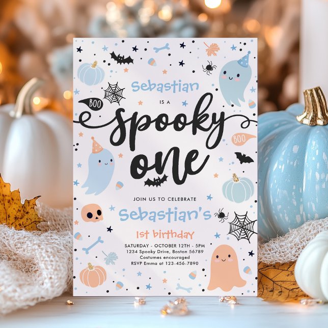Spooky One Cute Halloween Ghost 1:a födelsedagen P Inbjudningar (Skapare uppladdad)