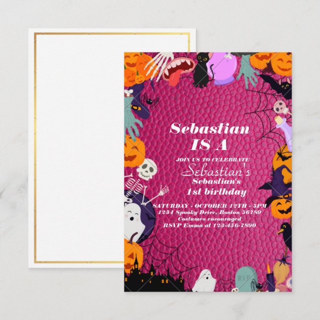 Spooky One Cute Halloween Ghost 1:a födelsedagen P Inbjudningar (Fram/baksida)