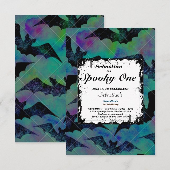 Spooky One Cute Halloween Ghost 1:a födelsedagen P Inbjudningar (Fram/baksida)