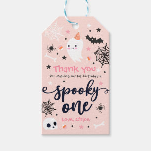 Spooky One Cute Halloween Ghost 1 Birthday Decor Presentetikett