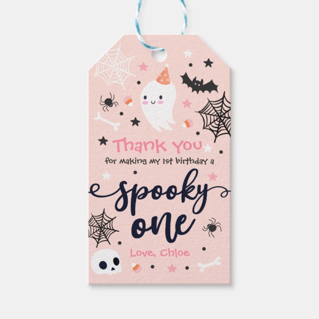 Spooky One Cute Halloween Ghost 1 Birthday Decor Presentetikett (Framsidan)