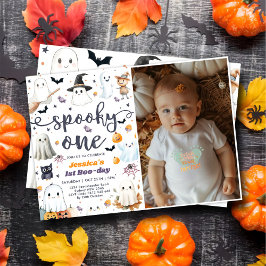 Spooky One Cute Halloween Ghost 1 Birthday Photo Inbjudningar