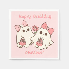 Spooky One Cute Rosa Ghost & Bows 1:a födelsedagen Pappersservett