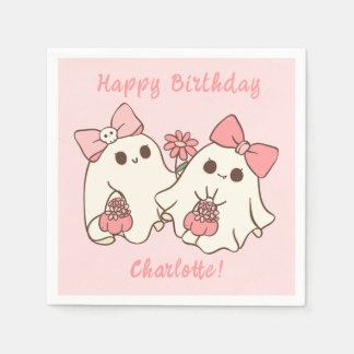 Spooky One Cute Rosa Ghost & Bows 1:a födelsedagen Pappersservett