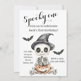 Spooky One | Cute Skeleton Halloween 1:a födelseda Inbjudningar