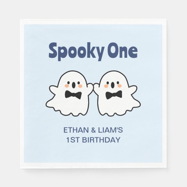 Spooky One Cute Twin Boys Halloween 1-födelsedag Pappersservett (Framsidan)