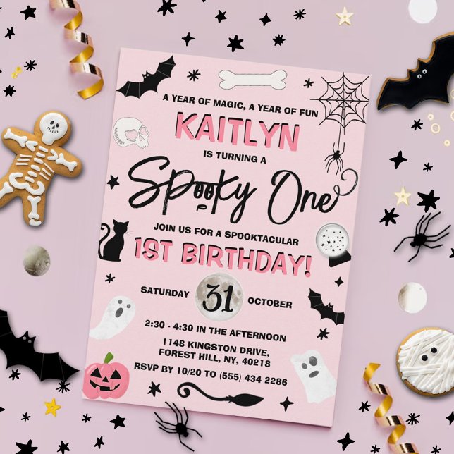 Spooky One! Flickor Halloween 1:a födelsedagen Inbjudningar (Skapare uppladdad)