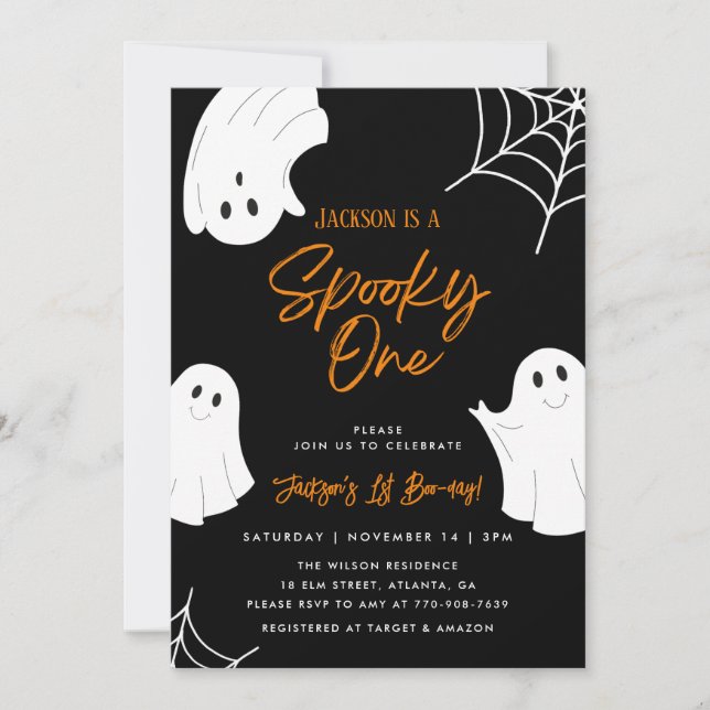 Spooky One Ghost 1:a födelsedagsinbjudan Inbjudningar (Framsida)