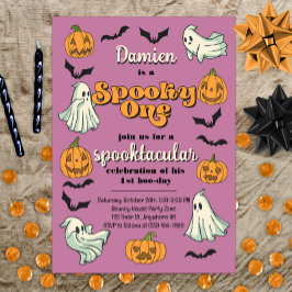 Spooky One Ghost Halloween Fall First Birthday Inbjudningar