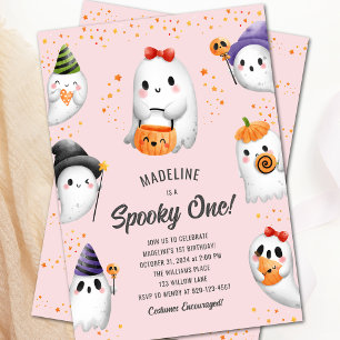 Spooky One Ghost Halloween Girl 1st Birthday Party Inbjudningar