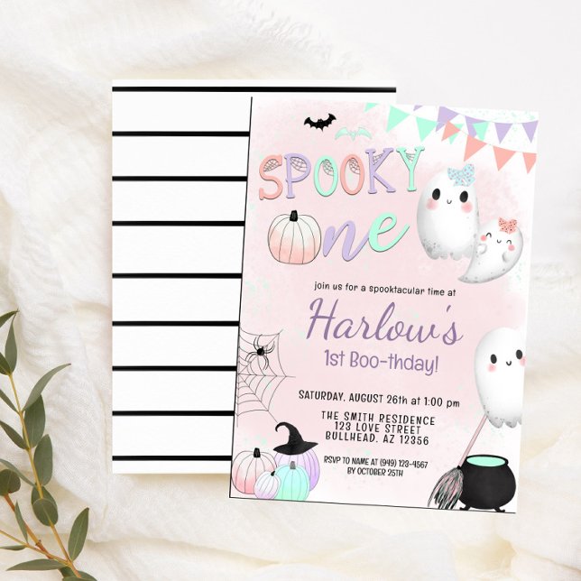 Spooky One Ghost Pastel Halloween 1st Birthday Inbjudningar (Skapare uppladdad)